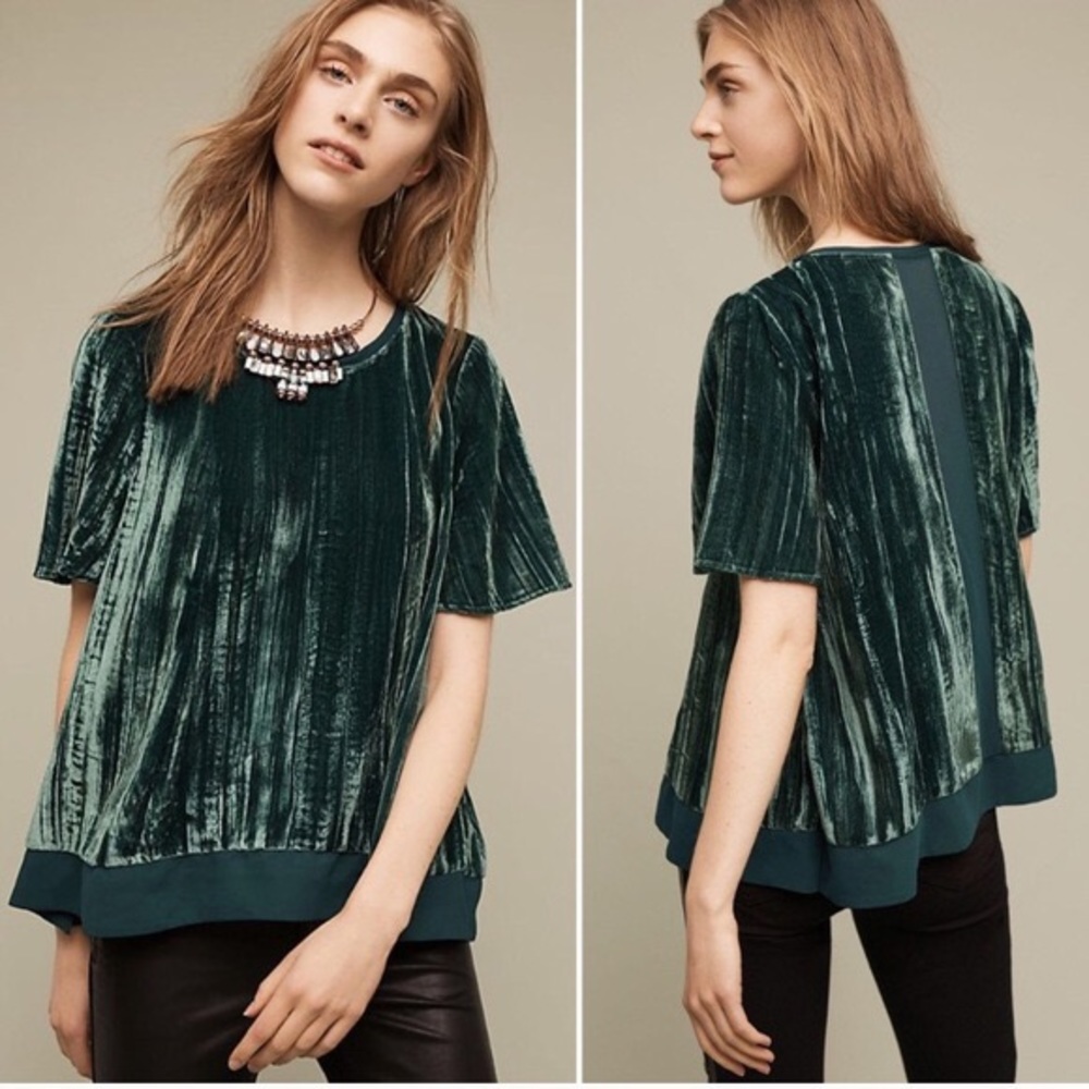 MAEVE ANTHROPOLOGIE emerald velvet top